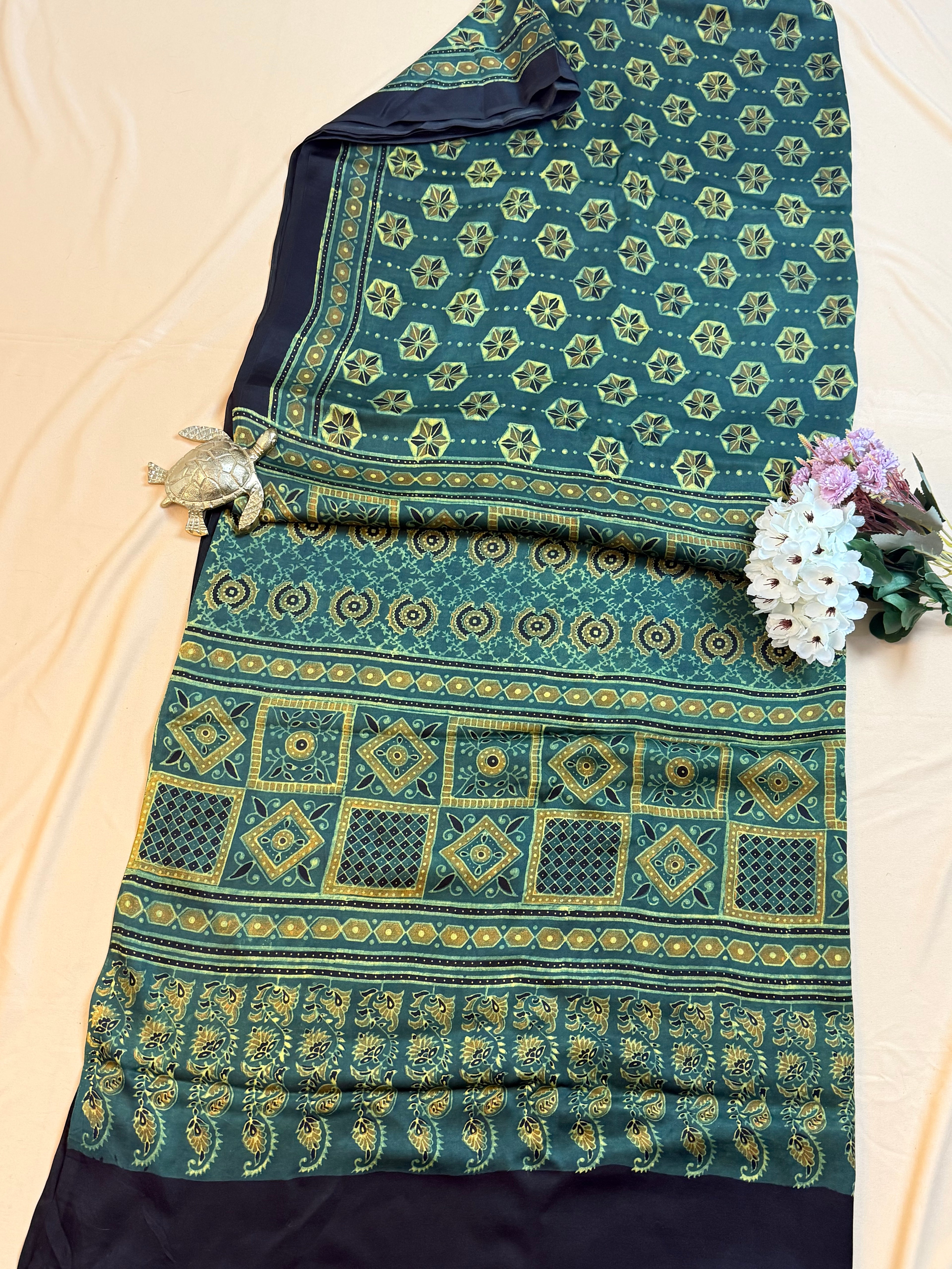 Pure Modal Saree with Hand-Block Ajrakh Artistry