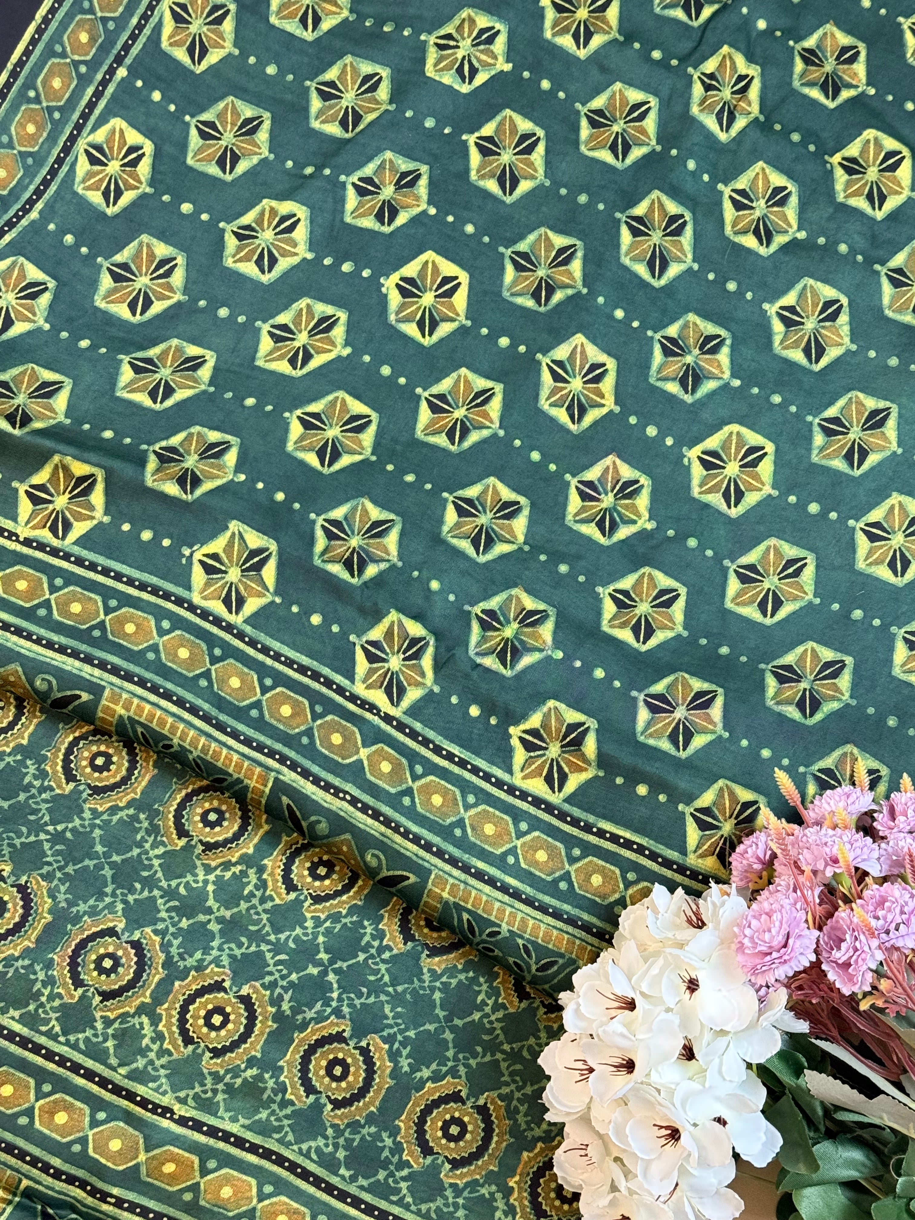 Pure Modal Saree with Hand-Block Ajrakh Artistry