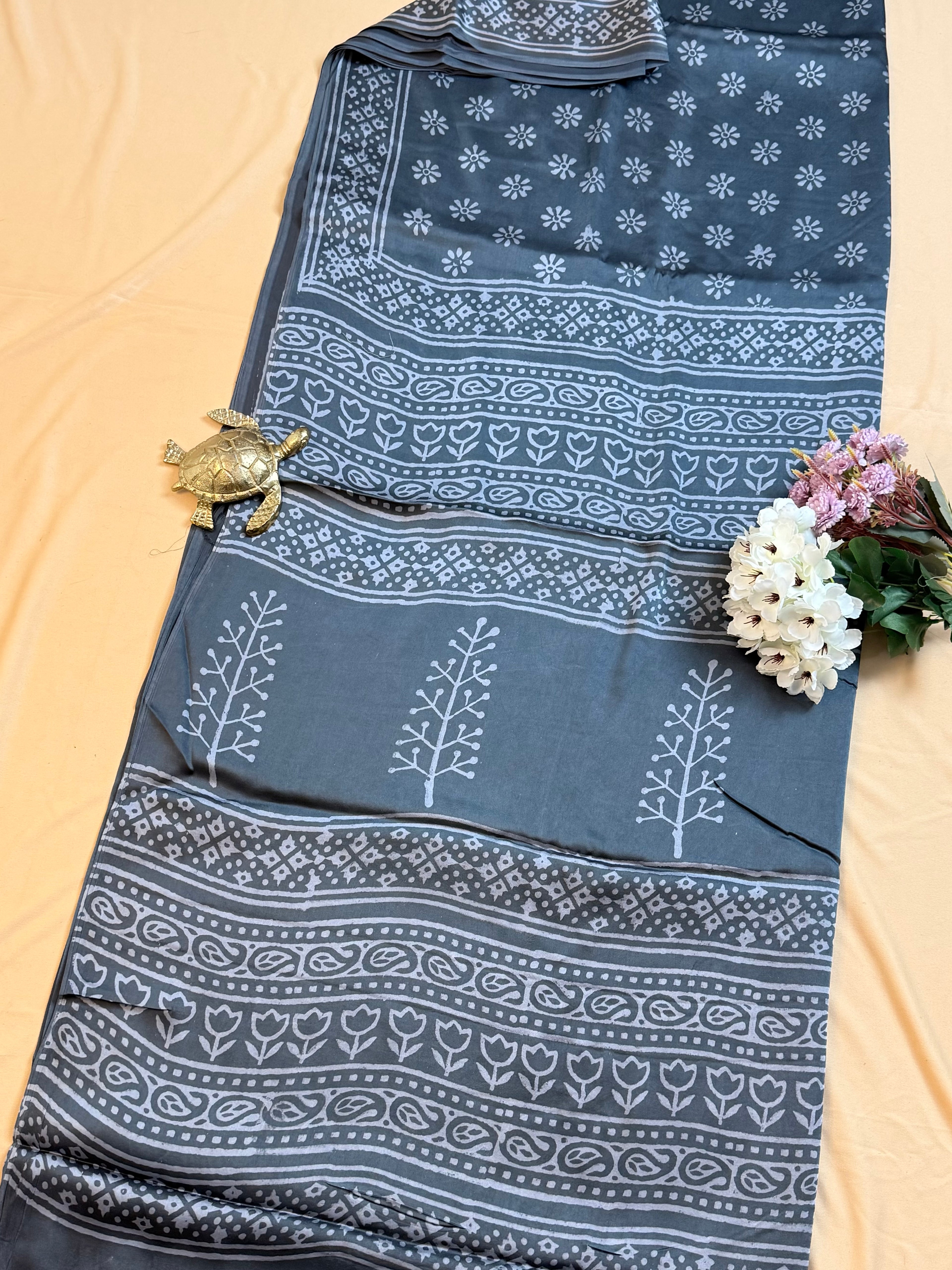 Pure Modal Saree with Hand-Block Dabu/Bagru Artistry