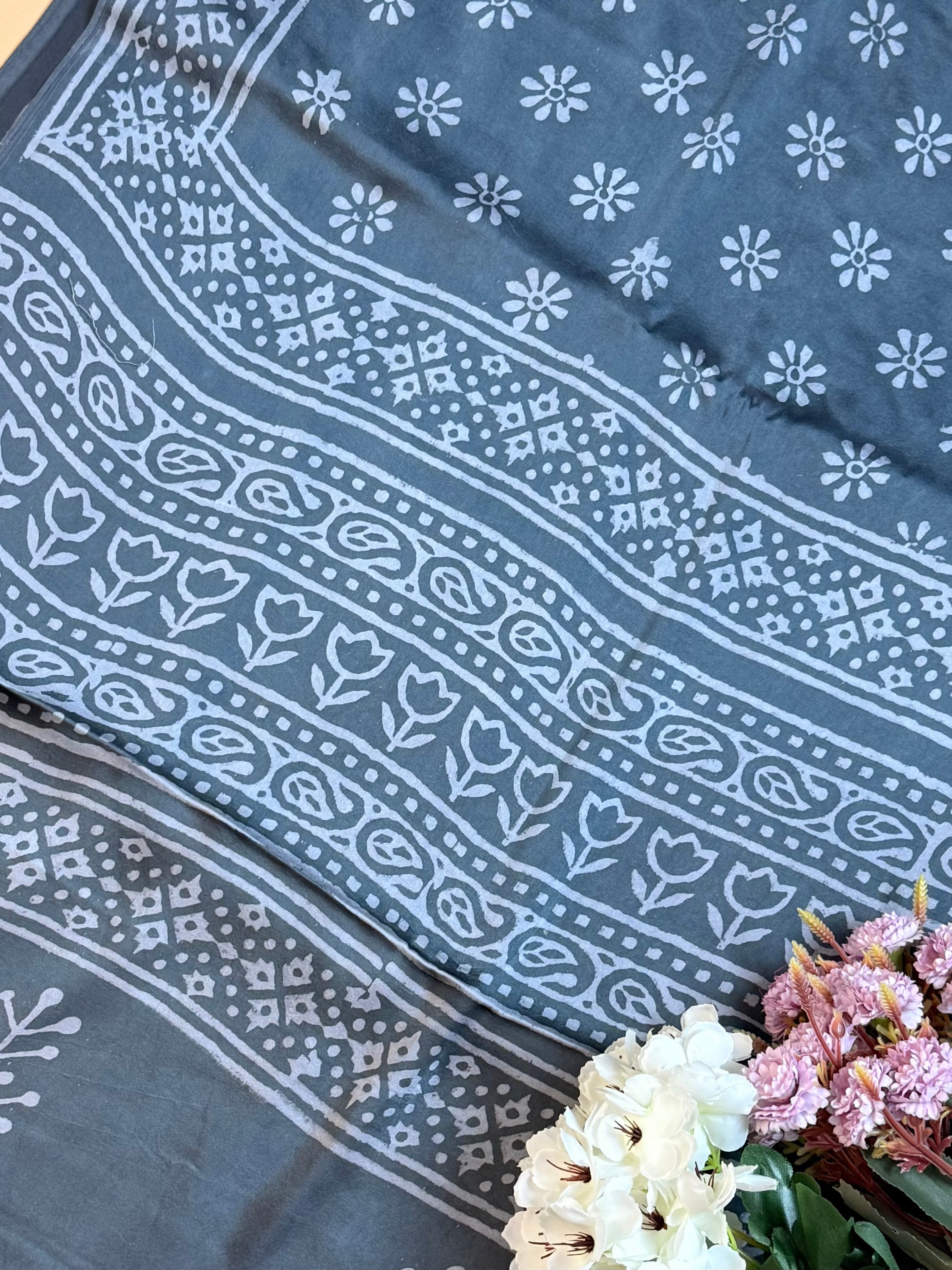 Pure Modal Saree with Hand-Block Dabu/Bagru Artistry
