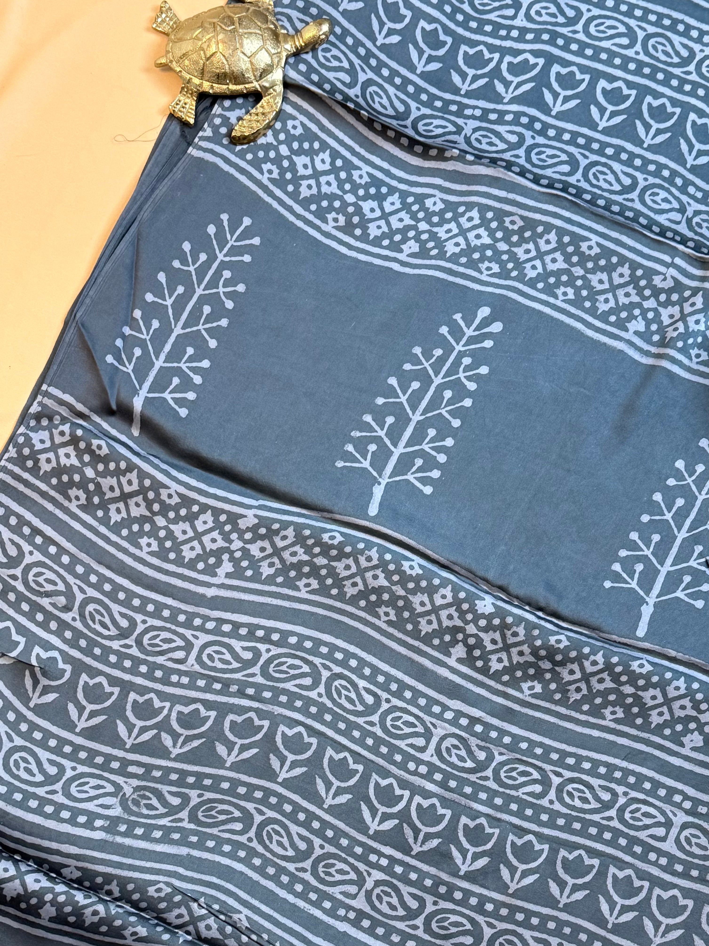 Pure Modal Saree with Hand-Block Dabu/Bagru Artistry