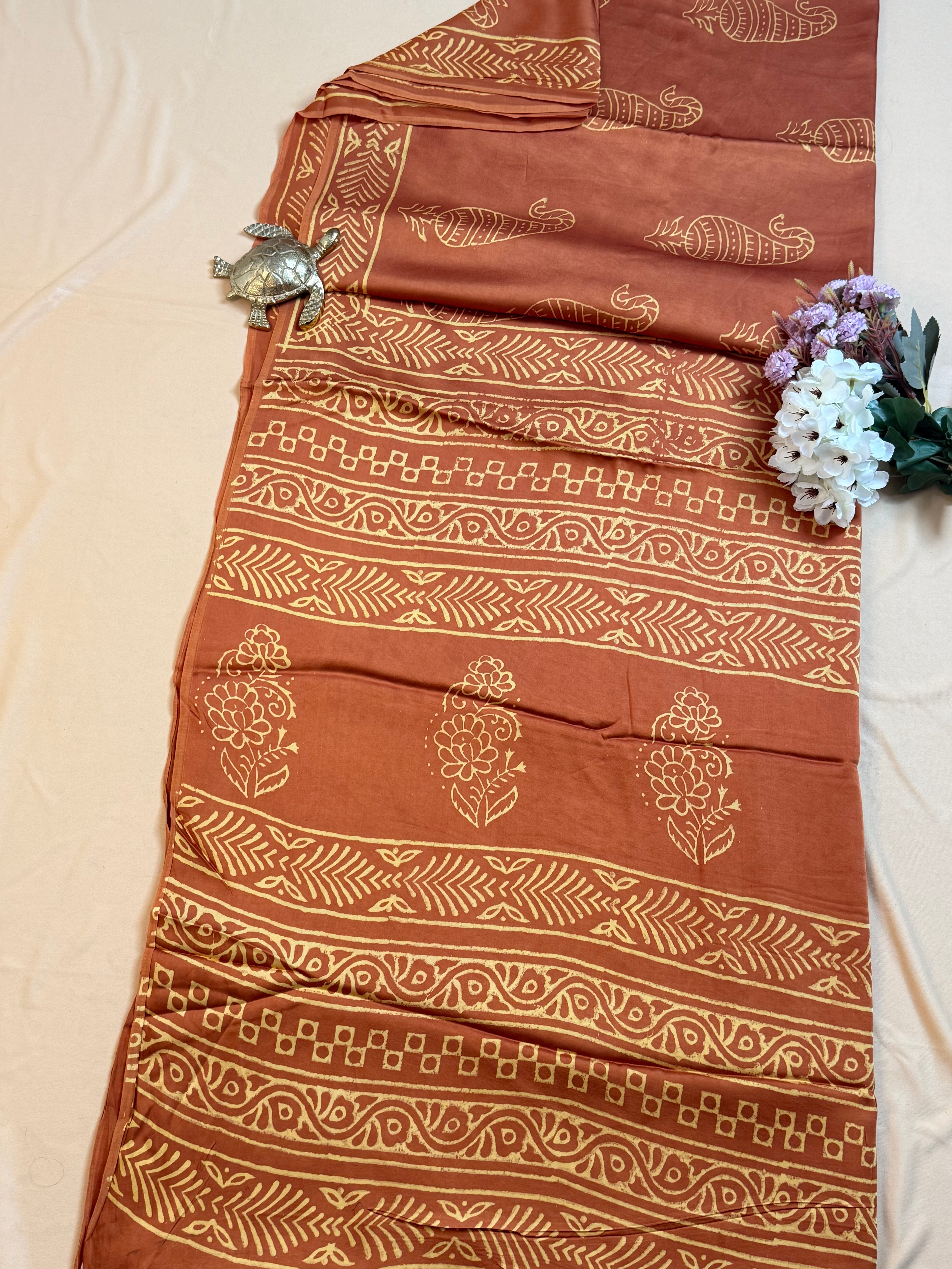 Pure Modal Saree with Hand-Block Dabu/Bagru Artistry