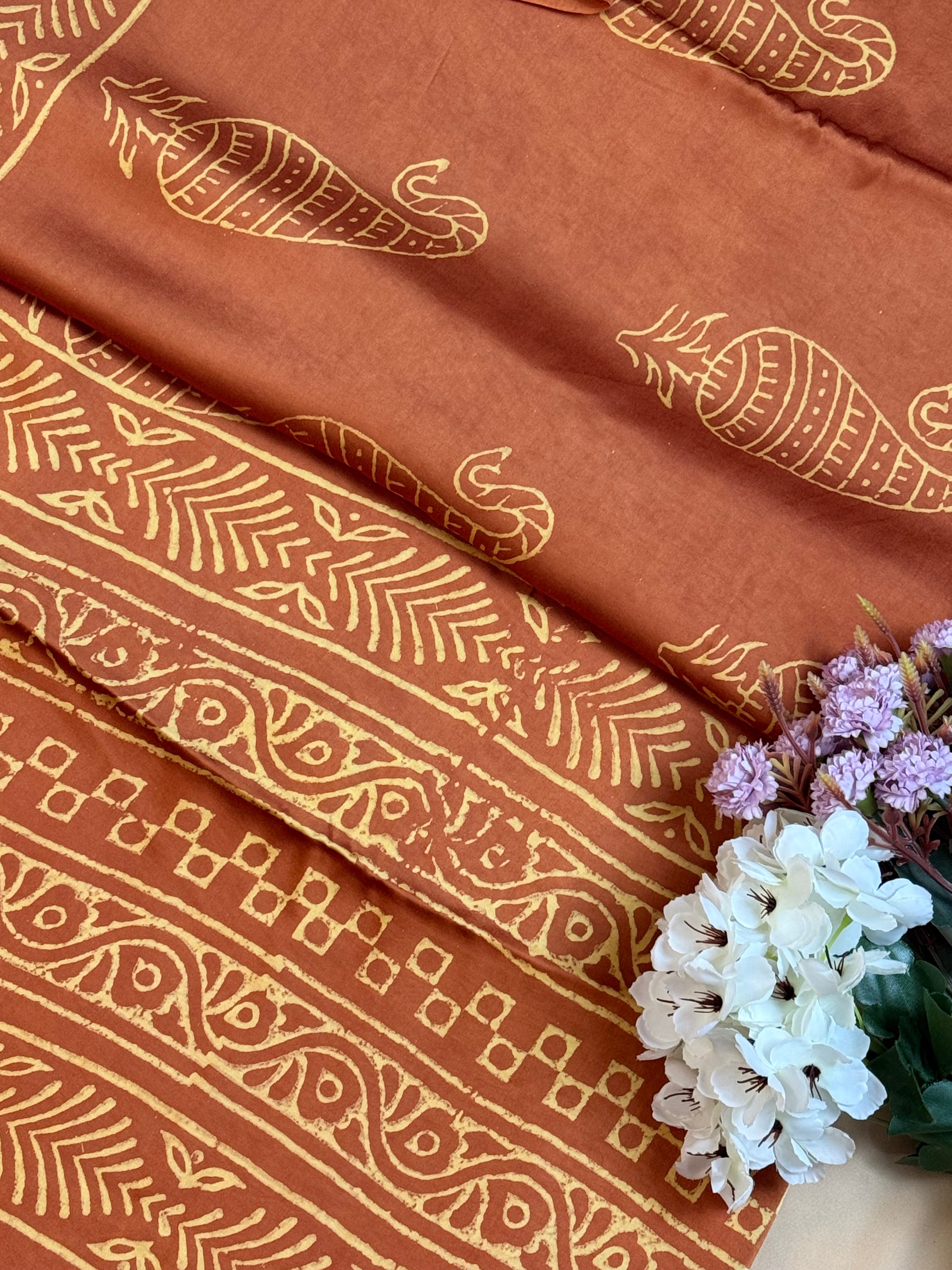 Pure Modal Saree with Hand-Block Dabu/Bagru Artistry