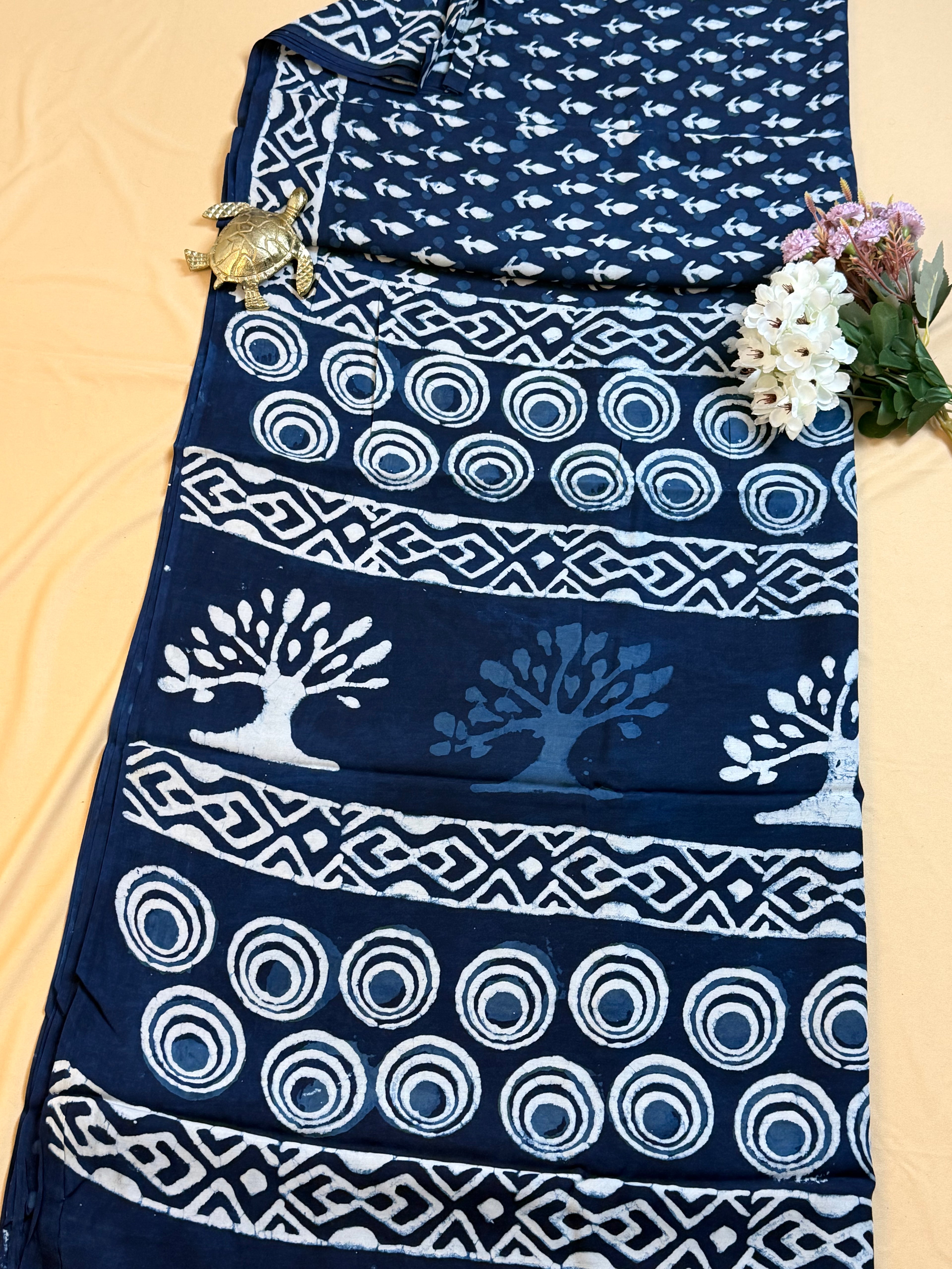 Pure Modal Indigo Saree with Hand-Block Dabu/Bagru Artistry