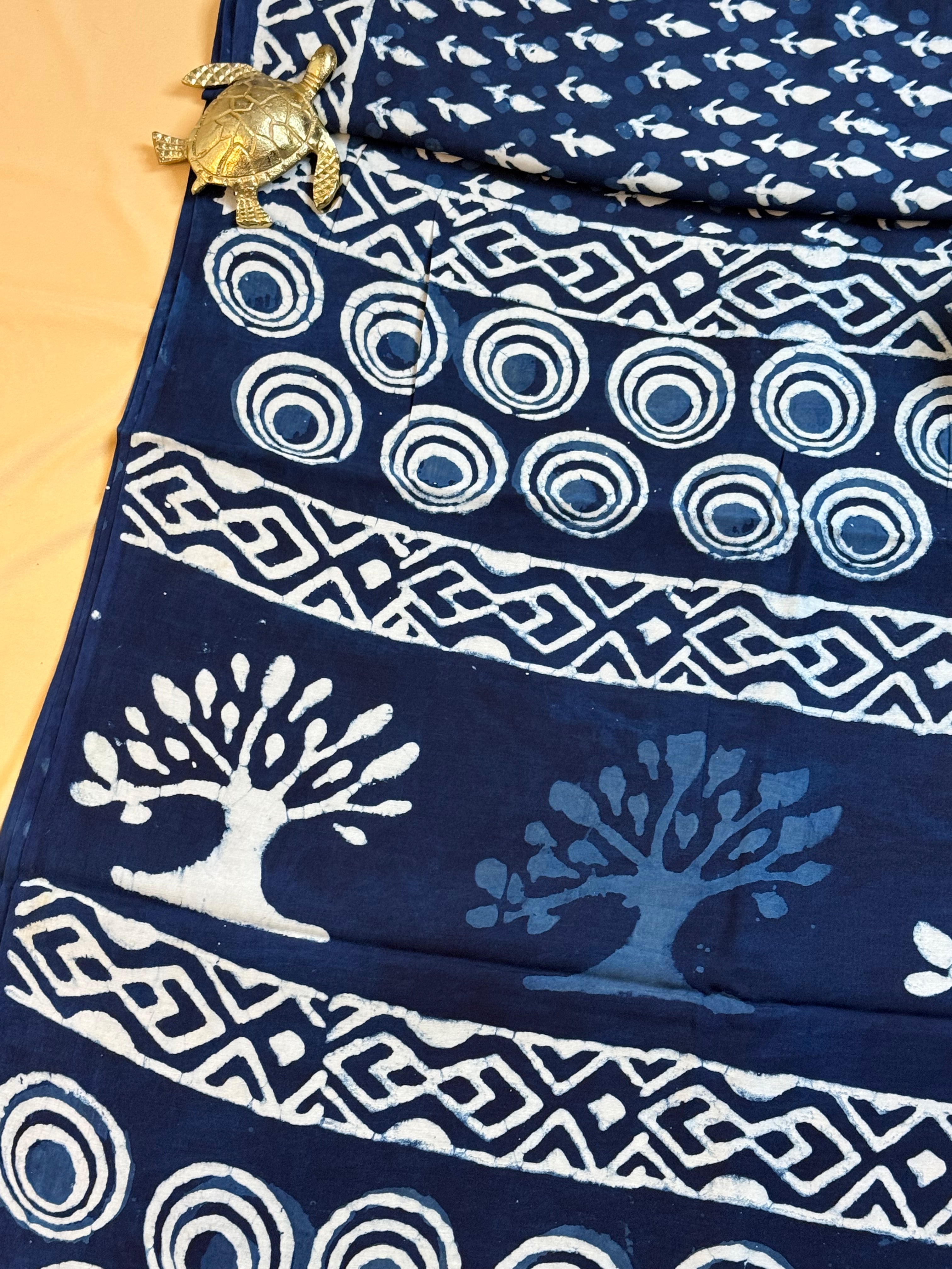 Pure Modal Indigo Saree with Hand-Block Dabu/Bagru Artistry