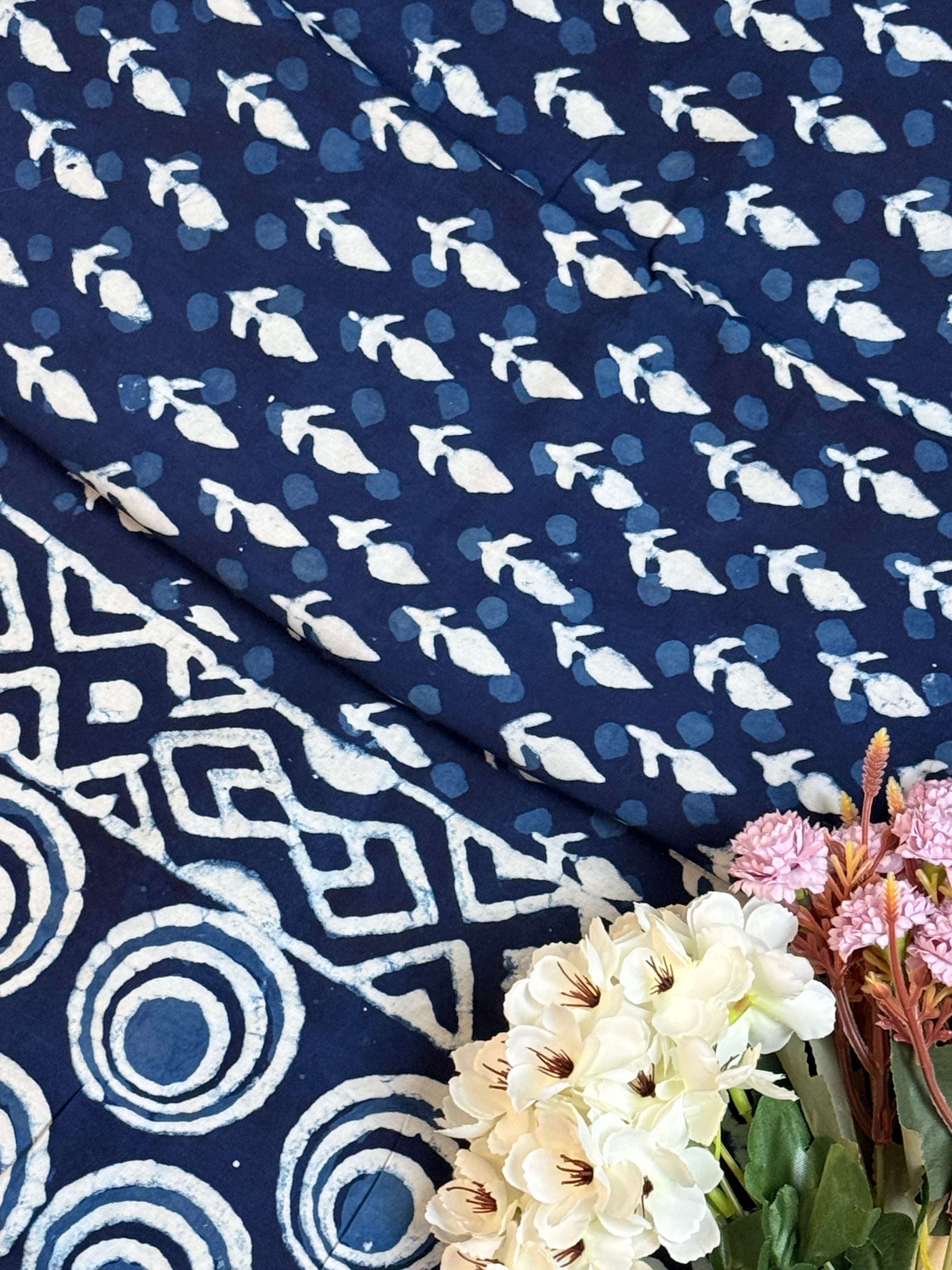 Pure Modal Indigo Saree with Hand-Block Dabu/Bagru Artistry