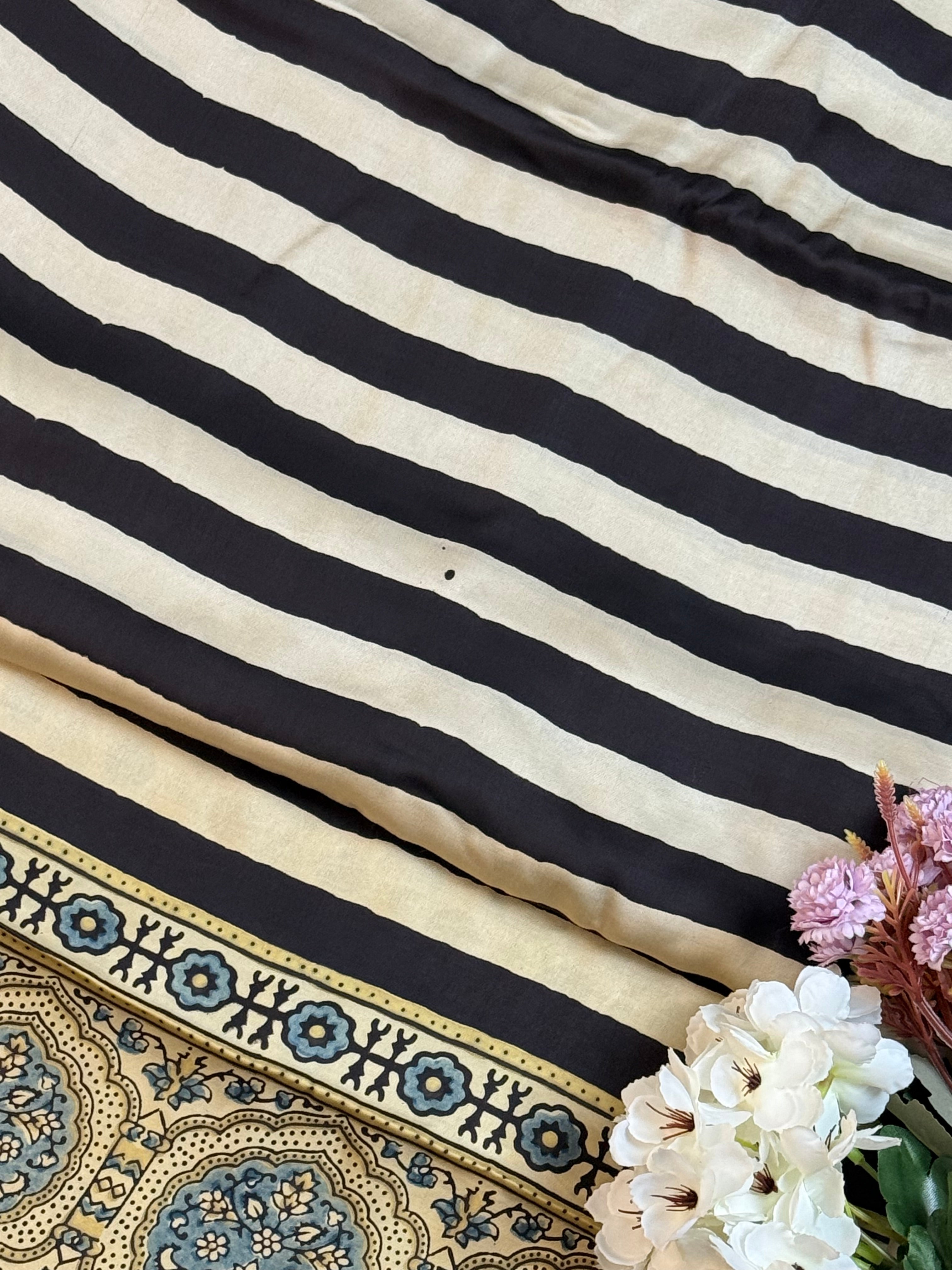 Pure Modal Saree with Hand-Block Ajrakh Artistry