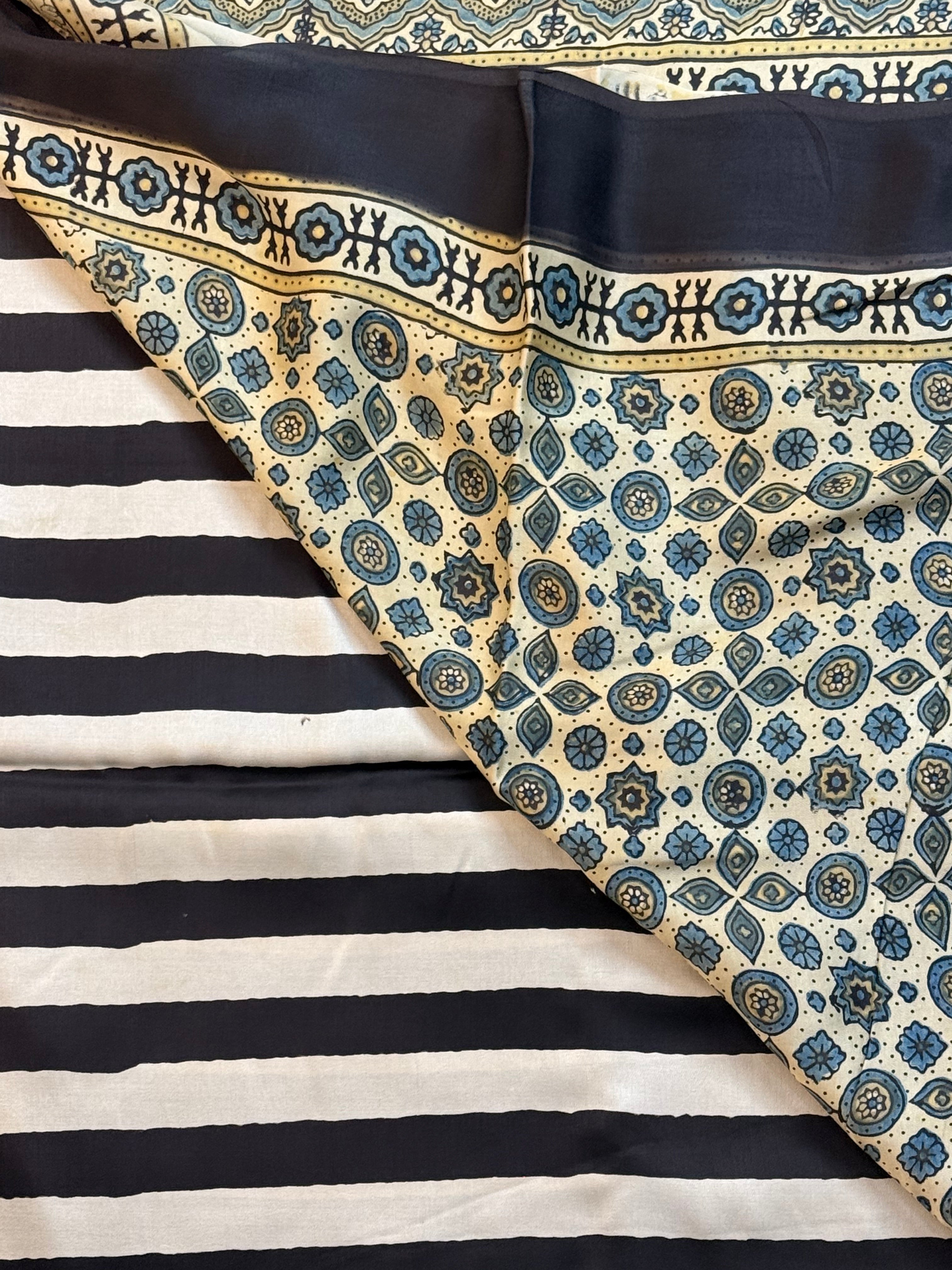 Pure Modal Saree with Hand-Block Ajrakh Artistry