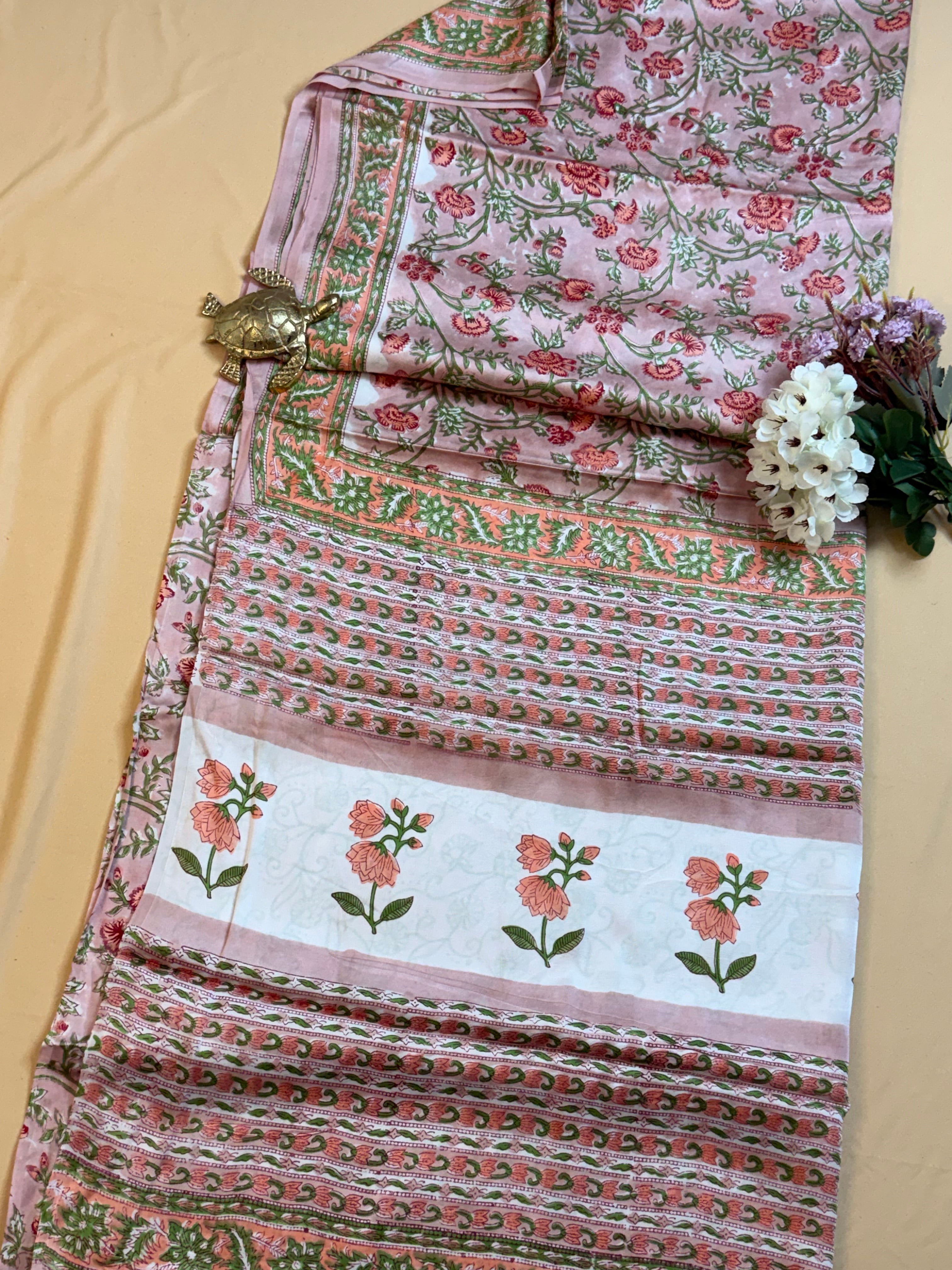 Pure Modal Saree with Hand-Block Sanganeri Artistry