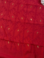 Deep Red Dhakai Jamdani Saree in Airy Cotton