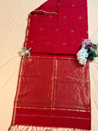 Handloom Maheshwari Red Flower Butta Saree