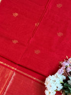 Handloom Maheshwari Red Flower Butta Saree