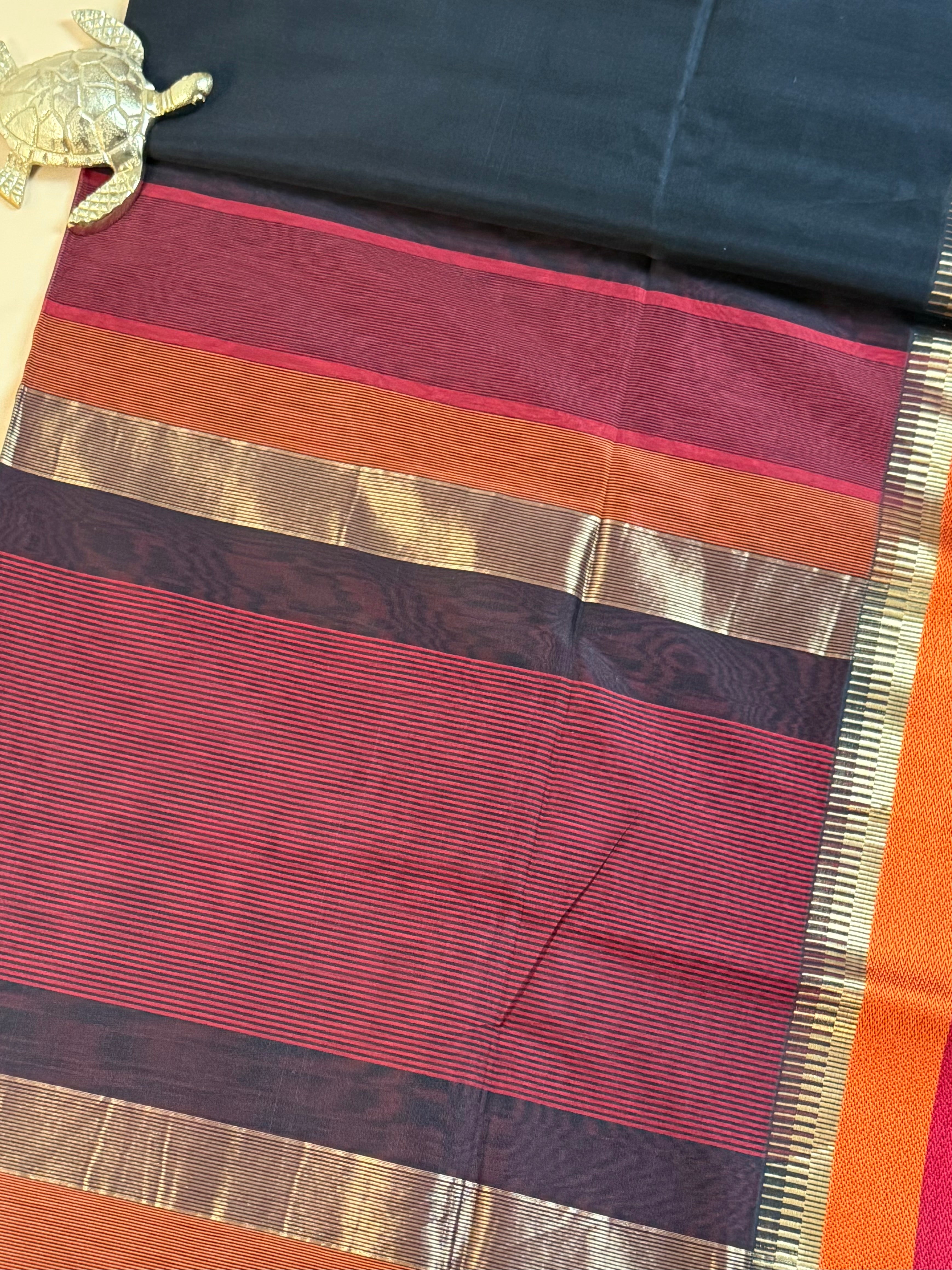 Handloom Maheshwari Plain Multicolor Border Saree