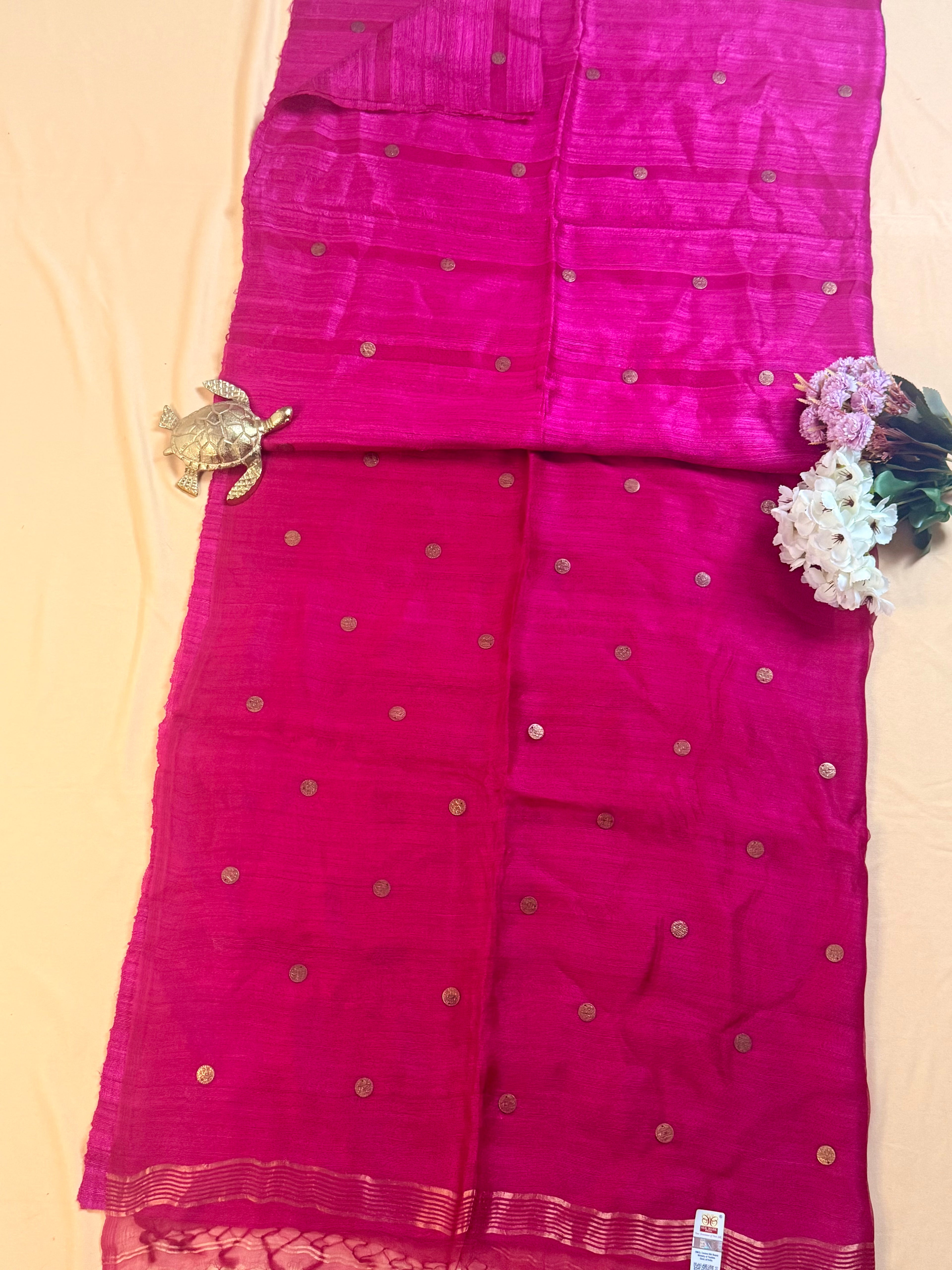 Silk Mark Certified Handloom Matka Silk Saree with Gini (Pocket Sequin) work