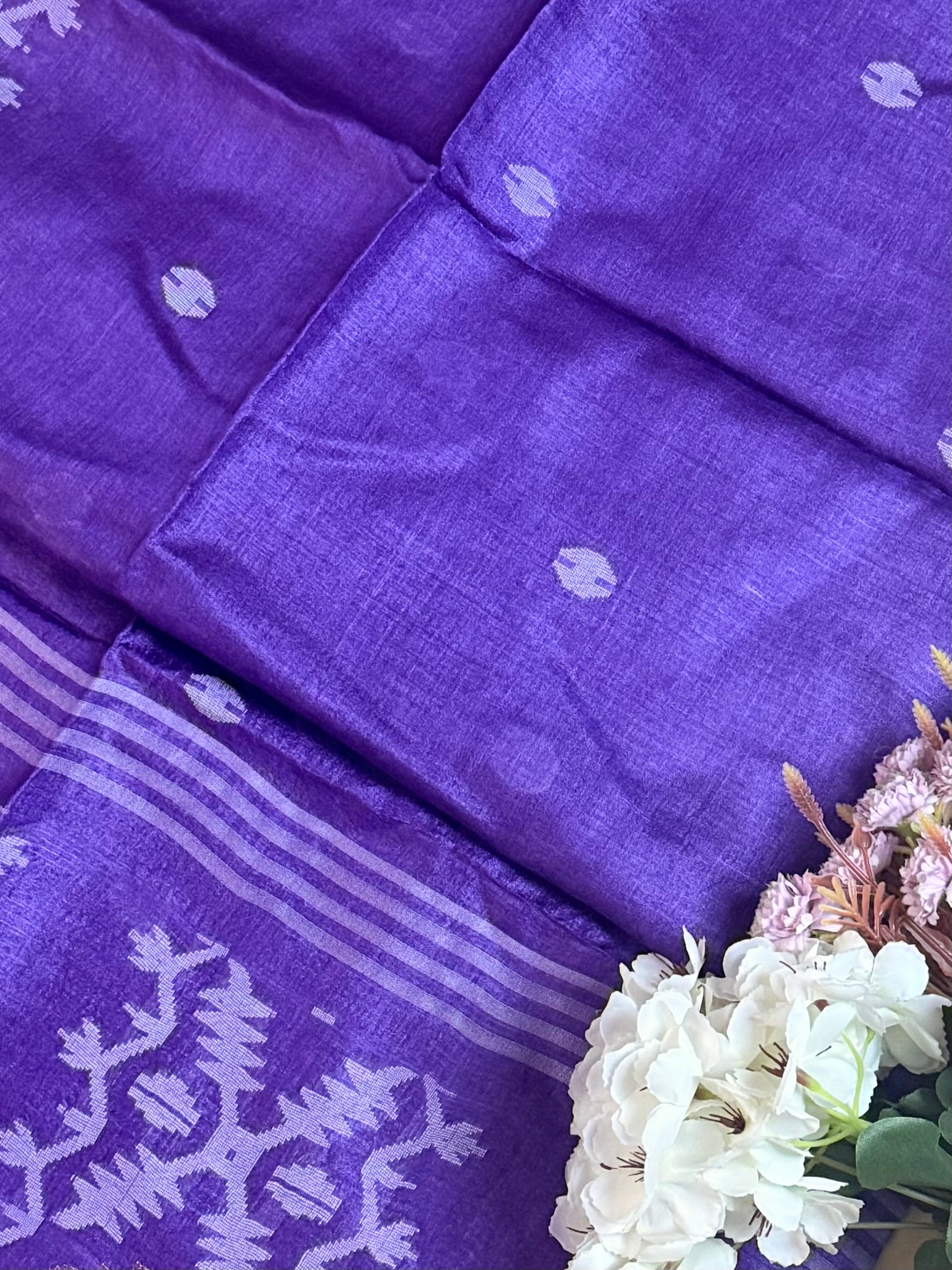 Silk Mark Certified Handloom Tussar Silk Saree with Jamdani Work