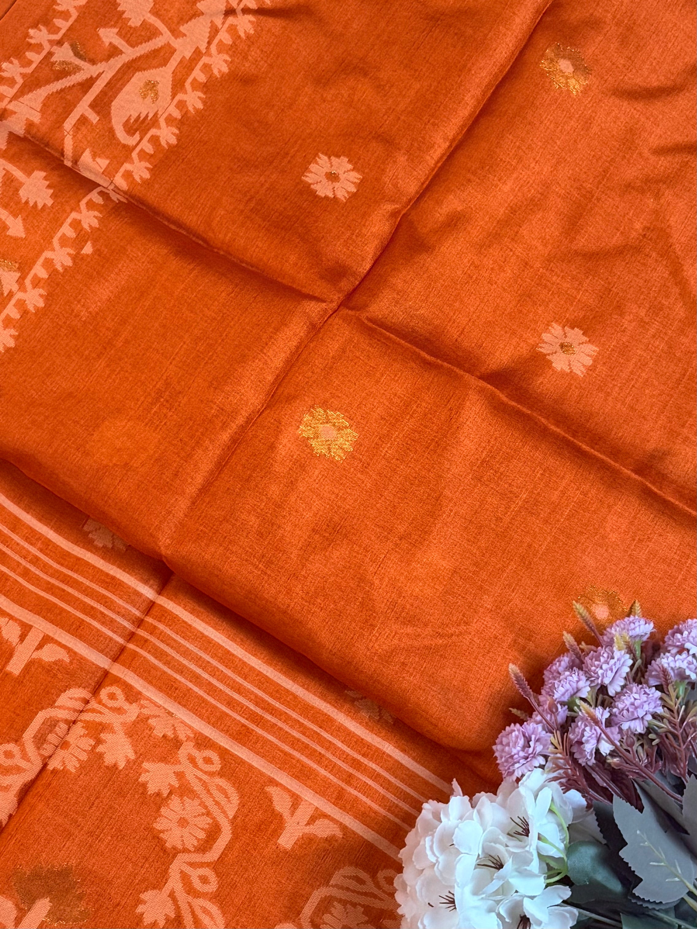 Silk Mark Certified Handloom Tussar Silk Saree with Jamdani Work