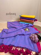 Pure Mul Plain Cotton Saree with Contrast Pallu