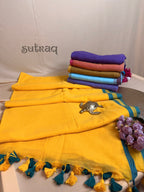 Pure Mul Plain Cotton Saree with Contrast Pallu