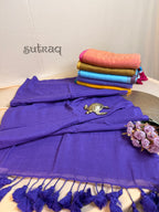 Pure Mul Plain Cotton Saree with Contrast Pallu